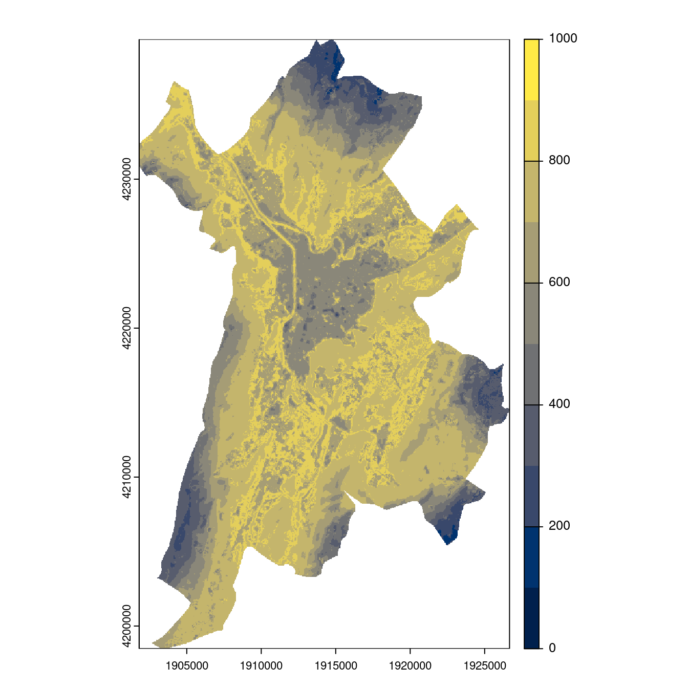 Projection des distributions potentielles contemporaine et futures jusqu'à l'horizon 2100 sous le scénario SSP5-8.5 (modèle d'ensemble, GCM IPSL).