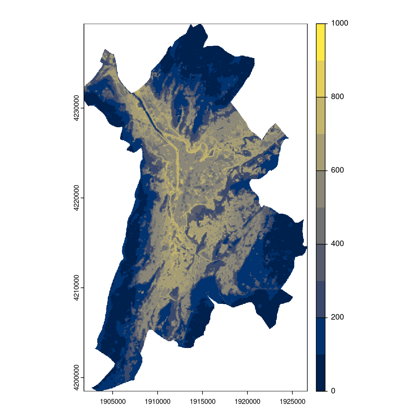 Projection des distributions potentielles contemporaine et futures jusqu'à l'horizon 2100 sous le scénario SSP5-8.5 (modèle d'ensemble, GCM IPSL).