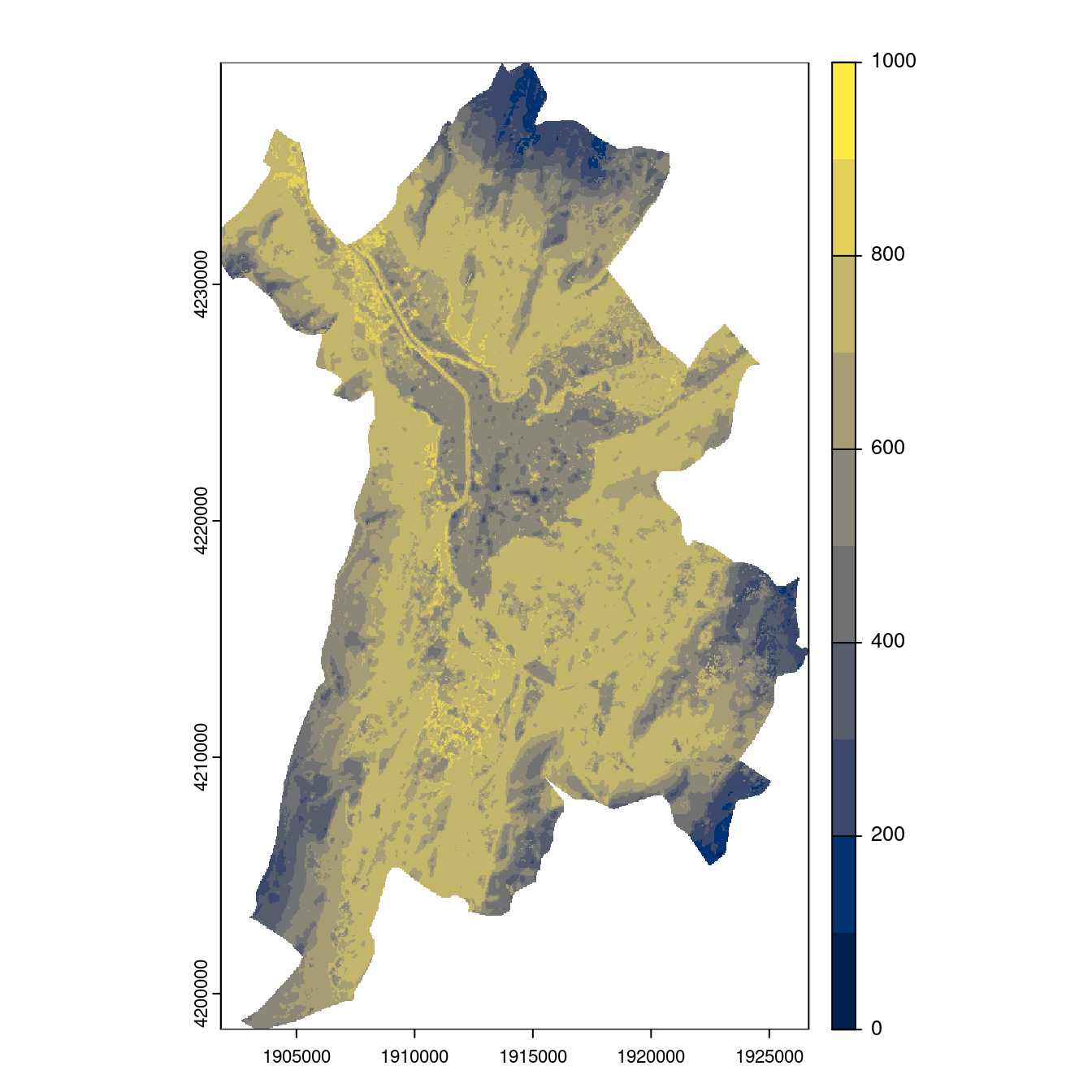 Projection des distributions potentielles contemporaine et futures jusqu'à l'horizon 2100 sous le scénario SSP5-8.5 (modèle d'ensemble, GCM IPSL).
