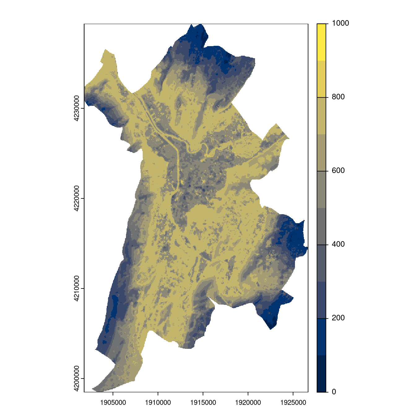 Projection des distributions potentielles contemporaine et futures jusqu'à l'horizon 2100 sous le scénario SSP5-8.5 (modèle d'ensemble, GCM IPSL).