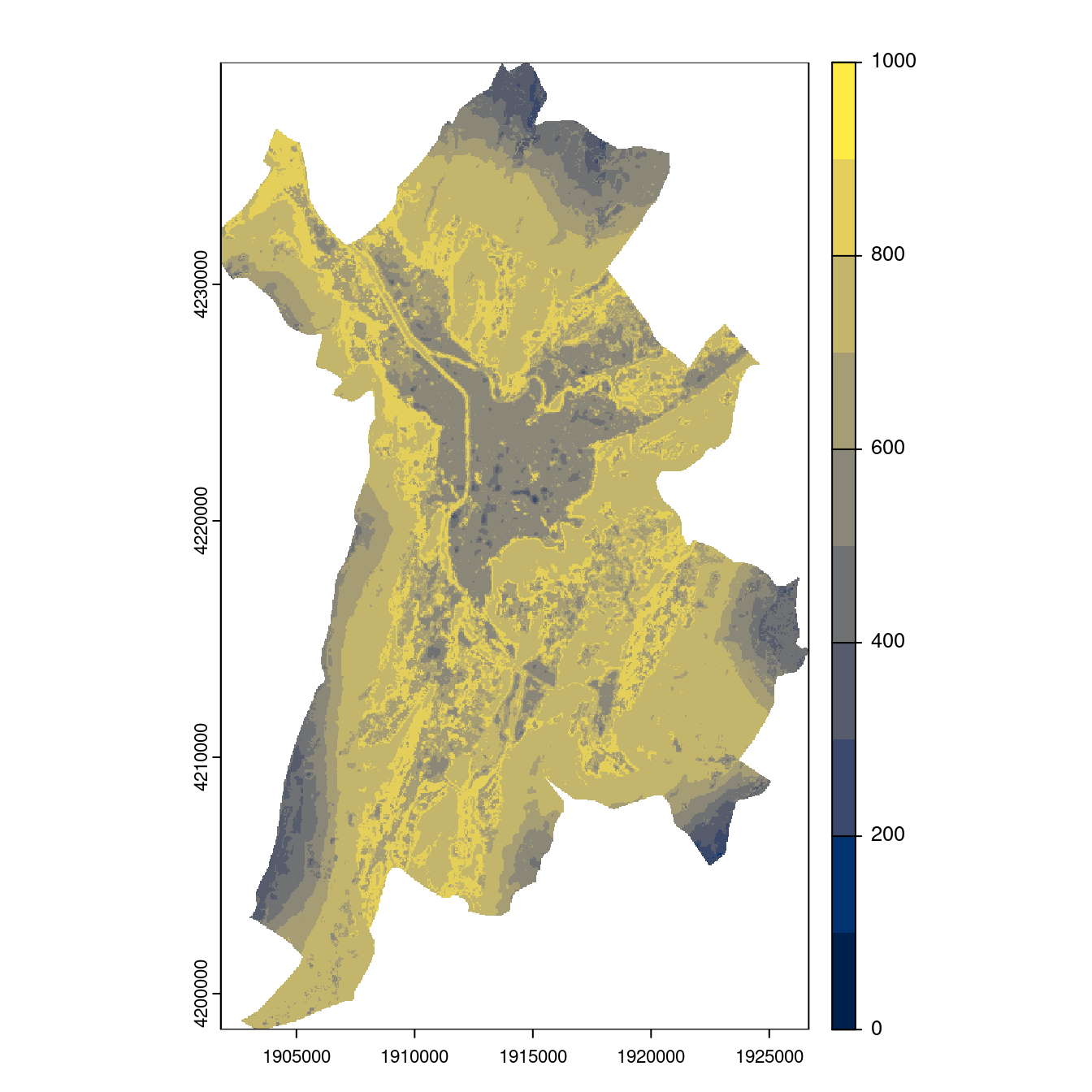 Projection des distributions potentielles contemporaine et futures jusqu'à l'horizon 2100 sous le scénario SSP5-8.5 (modèle d'ensemble, GCM IPSL).