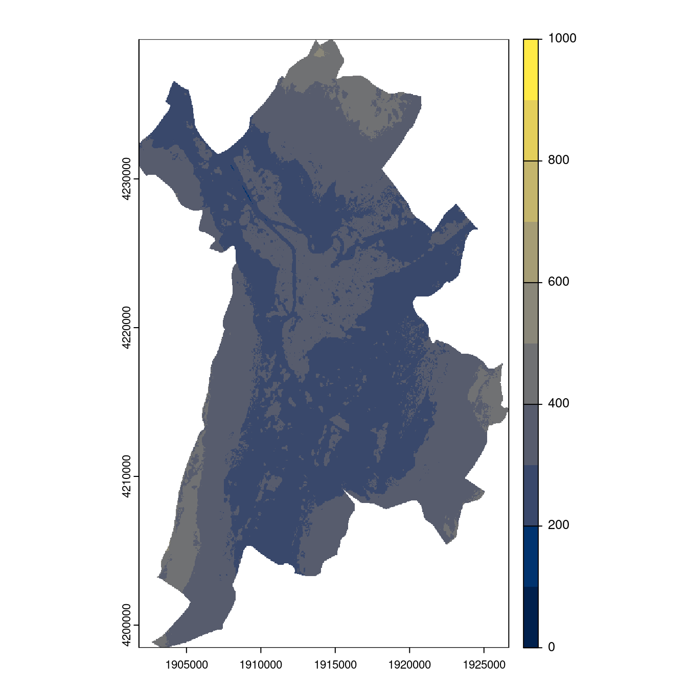 Projection des distributions potentielles contemporaine et futures jusqu'à l'horizon 2100 sous le scénario SSP5-8.5 (modèle d'ensemble, GCM IPSL).