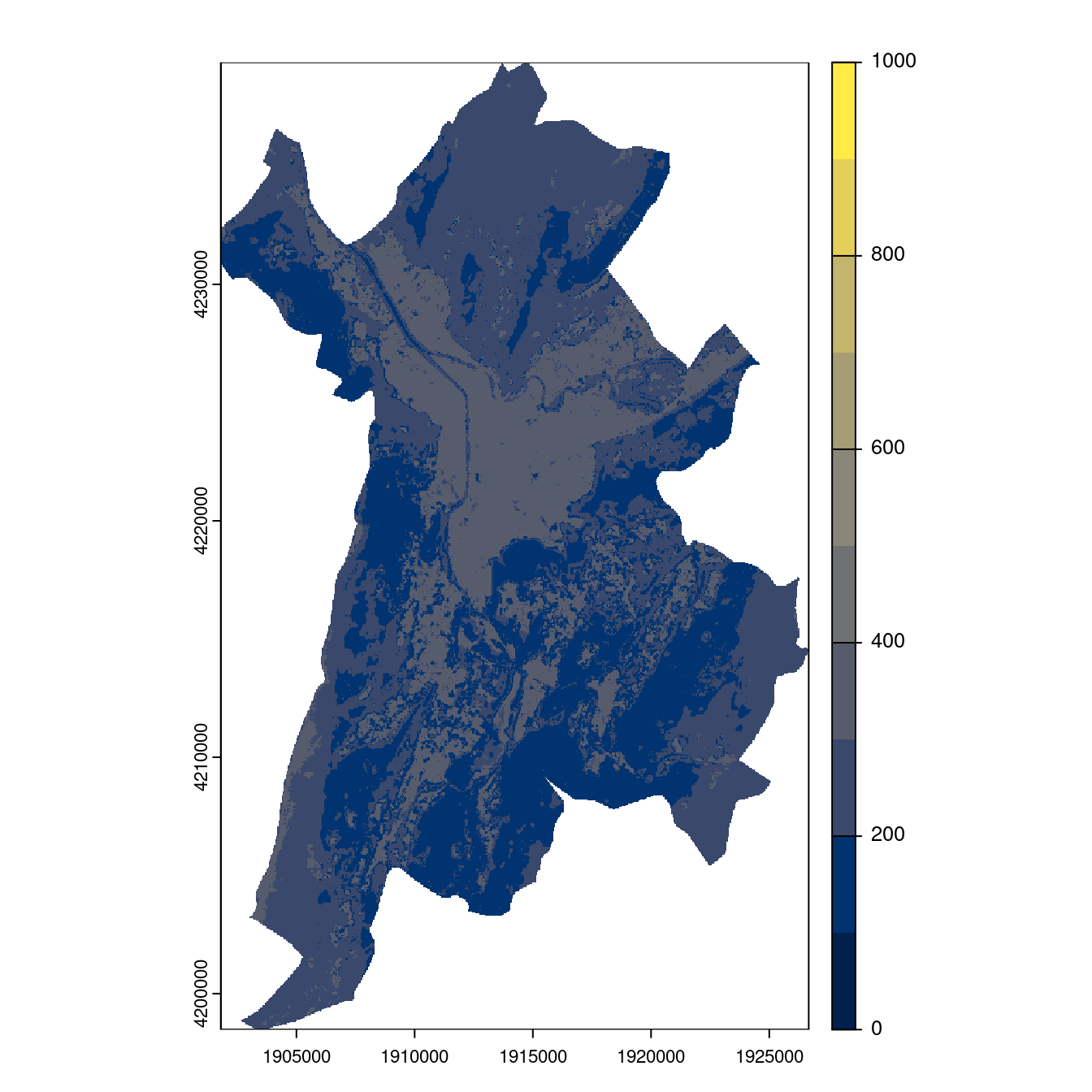 Projection des distributions potentielles contemporaine et futures jusqu'à l'horizon 2100 sous le scénario SSP5-8.5 (modèle d'ensemble, GCM IPSL).