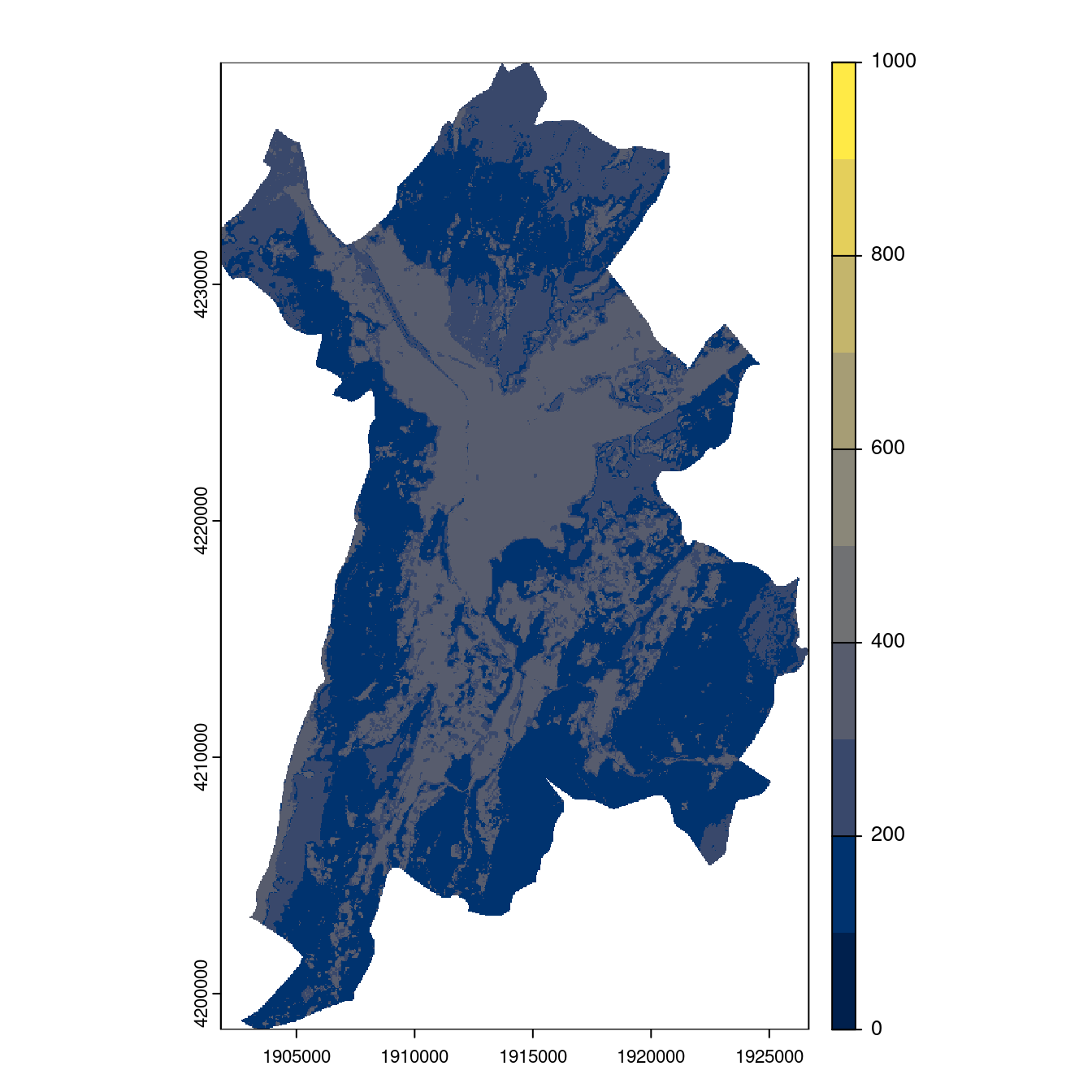 Projection des distributions potentielles contemporaine et futures jusqu'à l'horizon 2100 sous le scénario SSP5-8.5 (modèle d'ensemble, GCM IPSL).