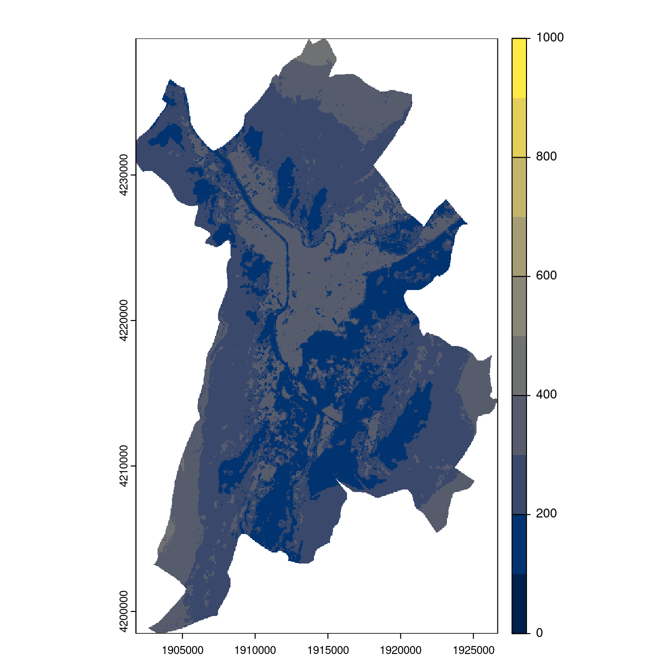 Projection des distributions potentielles contemporaine et futures jusqu'à l'horizon 2100 sous le scénario SSP5-8.5 (modèle d'ensemble, GCM IPSL).