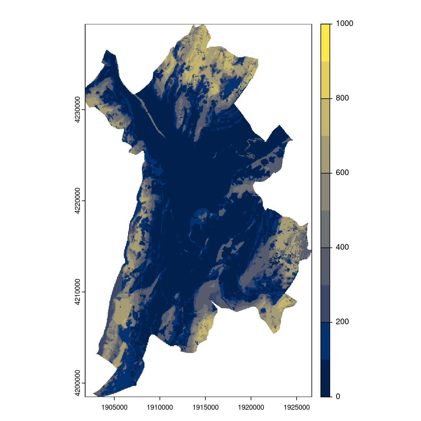 Projection des distributions potentielles contemporaine et futures jusqu'à l'horizon 2100 sous le scénario SSP5-8.5 (modèle d'ensemble, GCM IPSL).