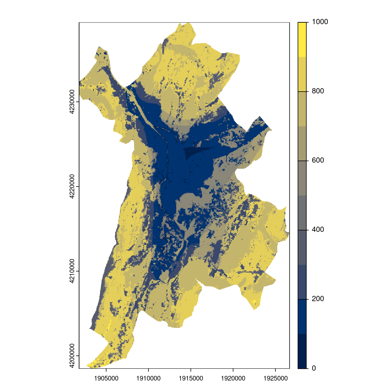 Projection des distributions potentielles contemporaine et futures jusqu'à l'horizon 2100 sous le scénario SSP5-8.5 (modèle d'ensemble, GCM IPSL).