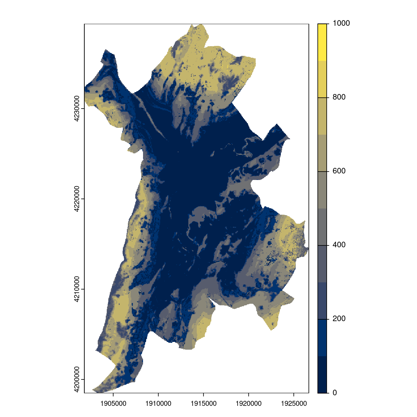 Projection des distributions potentielles contemporaine et futures jusqu'à l'horizon 2100 sous le scénario SSP5-8.5 (modèle d'ensemble, GCM IPSL).