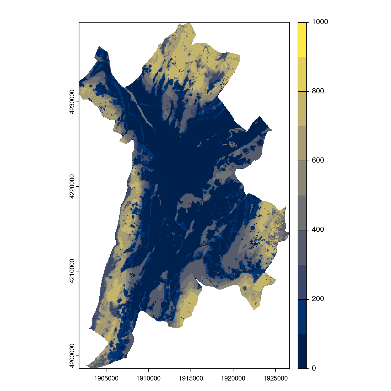 Projection des distributions potentielles contemporaine et futures jusqu'à l'horizon 2100 sous le scénario SSP5-8.5 (modèle d'ensemble, GCM IPSL).