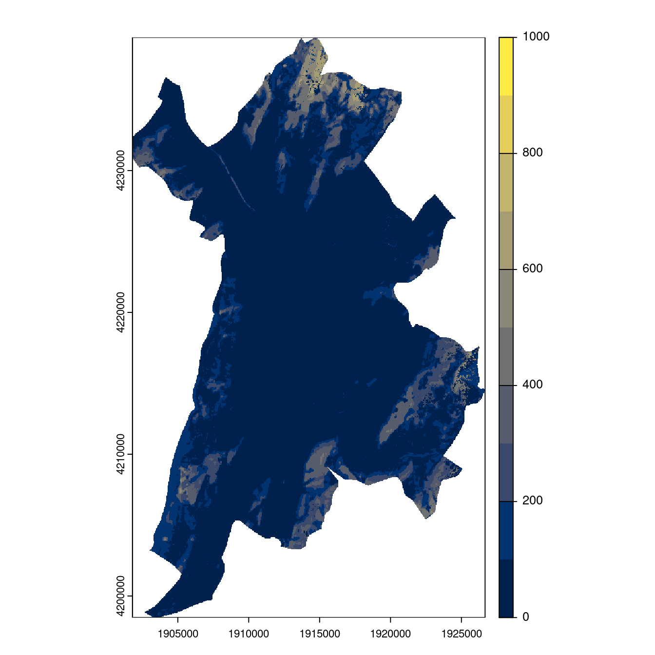 Projection des distributions potentielles contemporaine et futures jusqu'à l'horizon 2100 sous le scénario SSP5-8.5 (modèle d'ensemble, GCM IPSL).