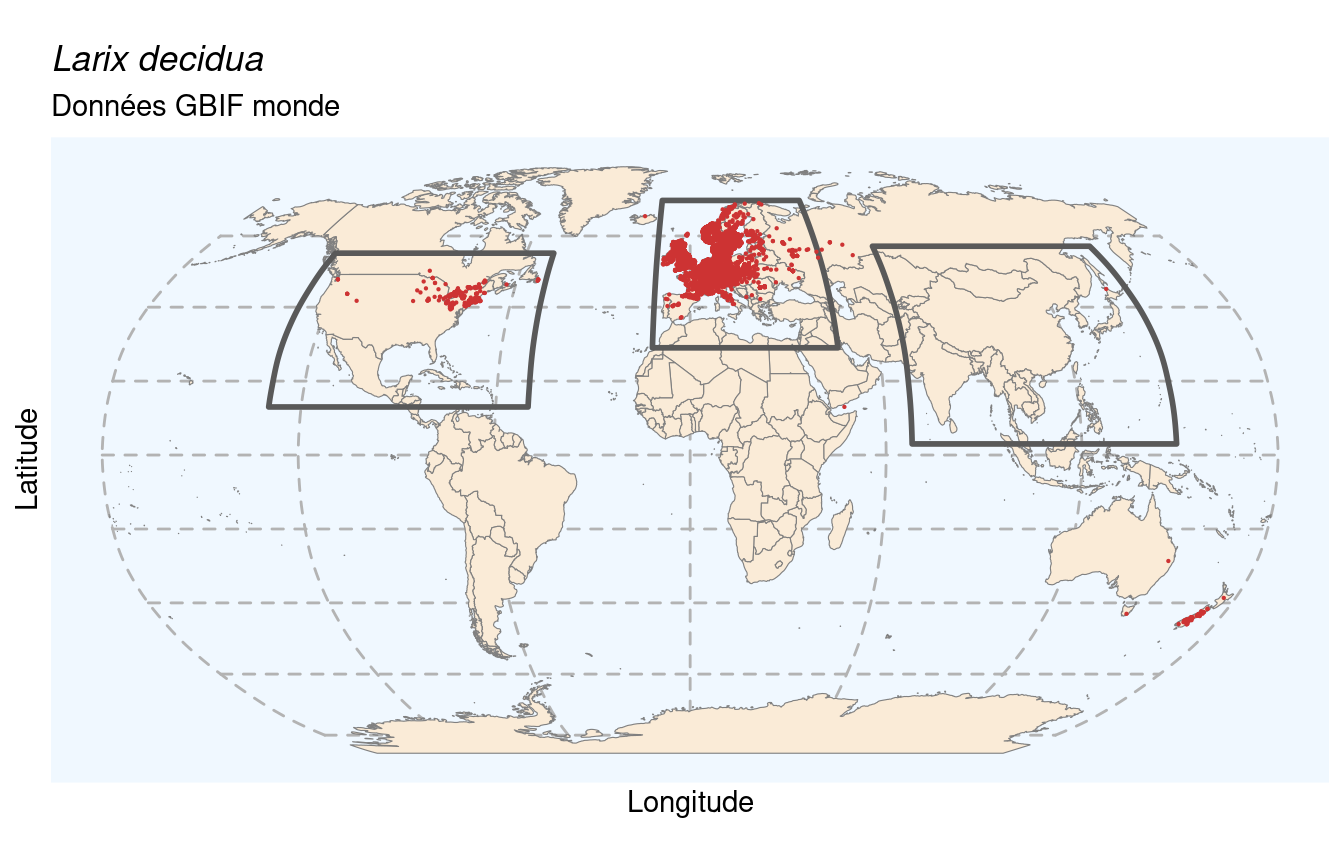 Occurrences de Larix decidua dans le monde.