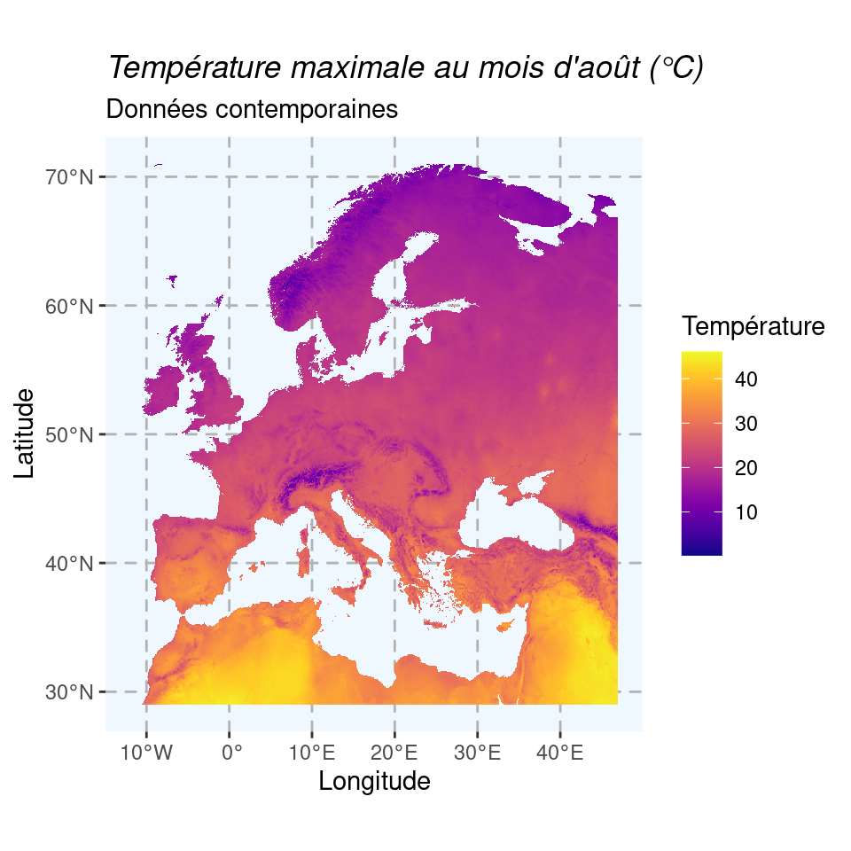 Cartes climatiques contemporaines en Europe (1970–2000).