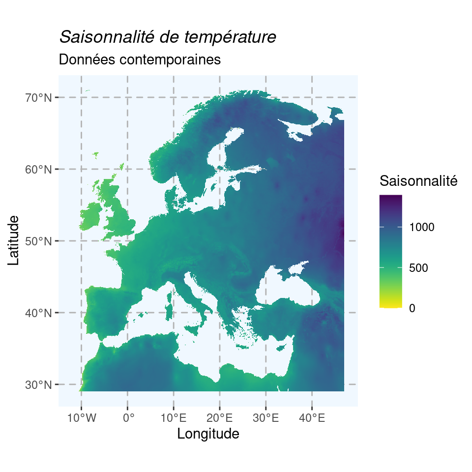 Cartes climatiques contemporaines en Europe (1970–2000).
