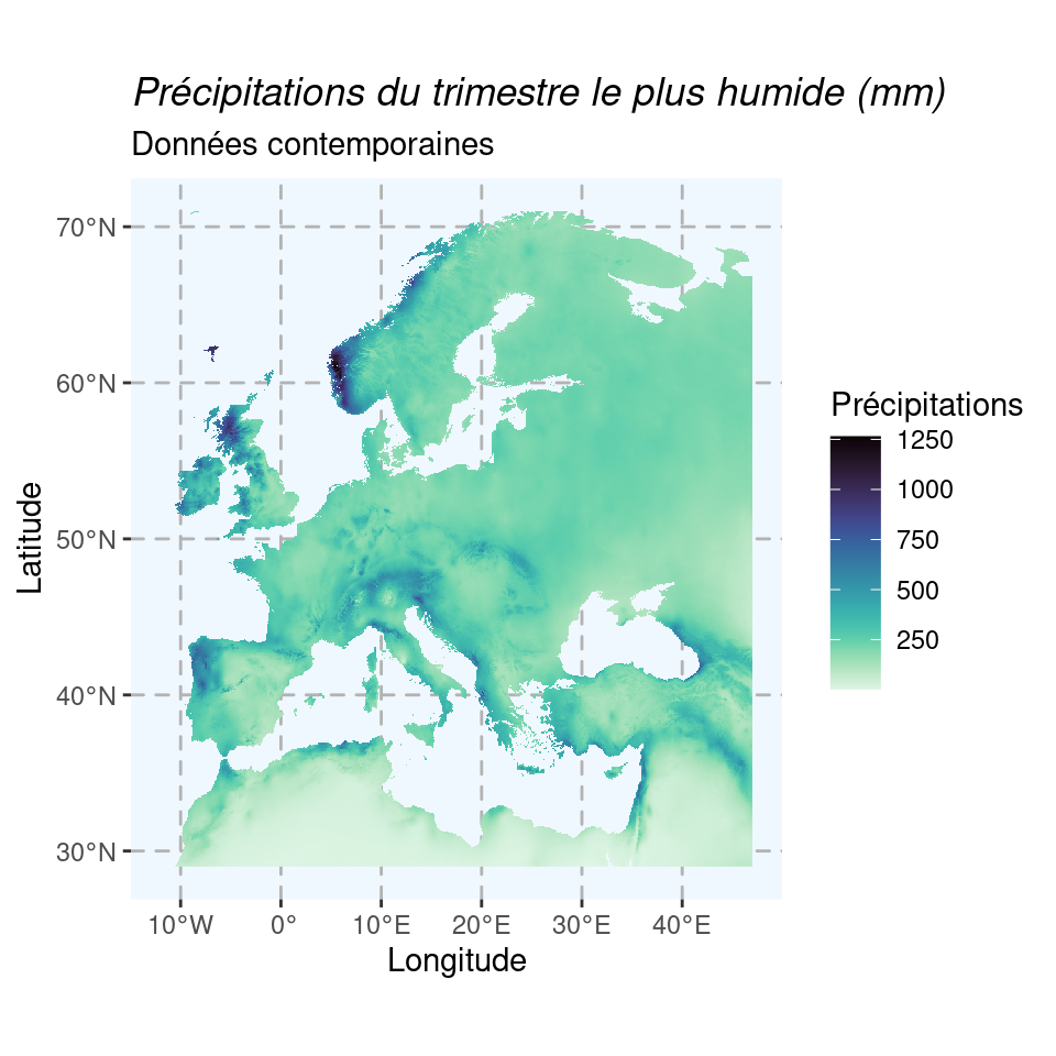 Cartes climatiques contemporaines en Europe (1970–2000).