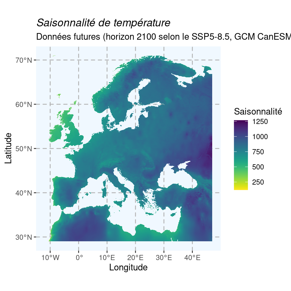 Cartes du climat futur en 2080–2100 (SSP5-8.5) selon le modèle CanESM5.