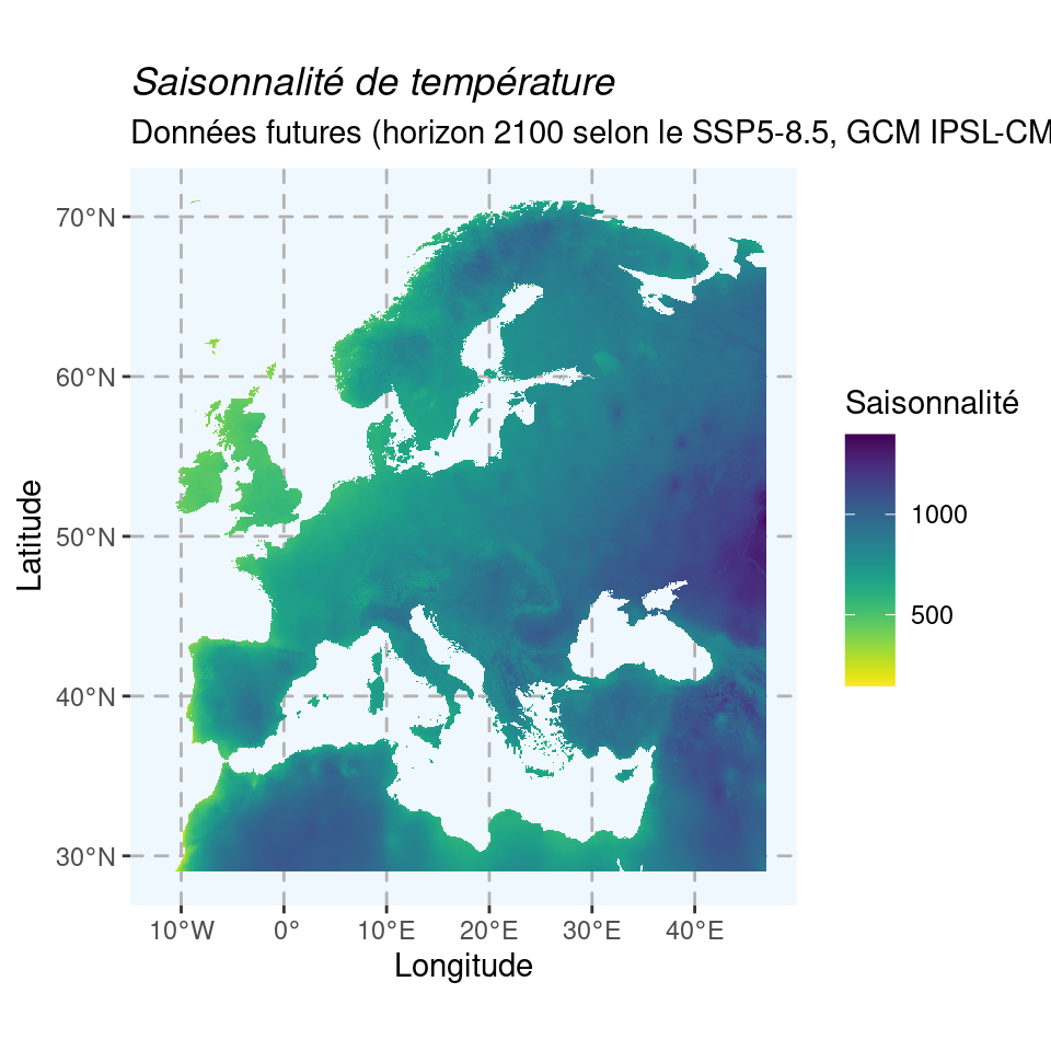 Cartes du climat futur en 2080–2100 (SSP5-8.5) selon le modèle IPSL-CM6A-LR.