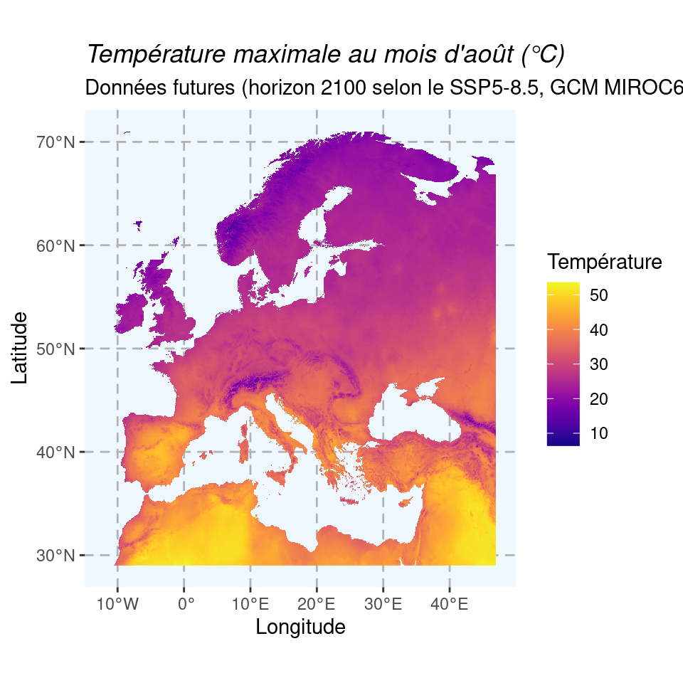 Cartes du climat futur en 2080–2100 (SSP5-8.5) selon le modèle MIROC6.