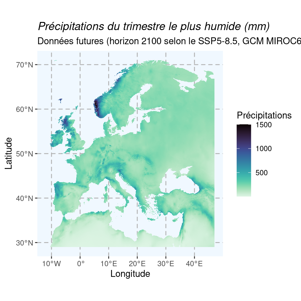 Cartes du climat futur en 2080–2100 (SSP5-8.5) selon le modèle MIROC6.
